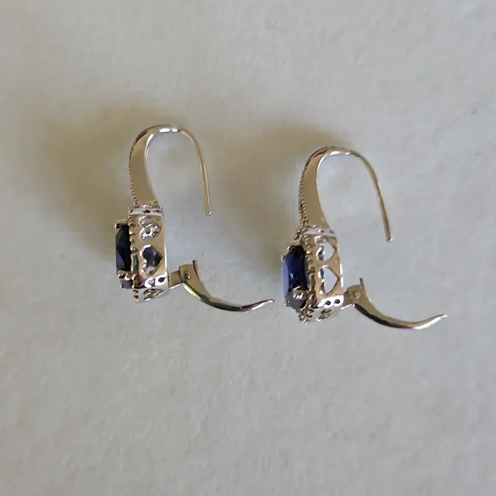 Cushion Cut Sapphire Earrings - Picture 14 of 16